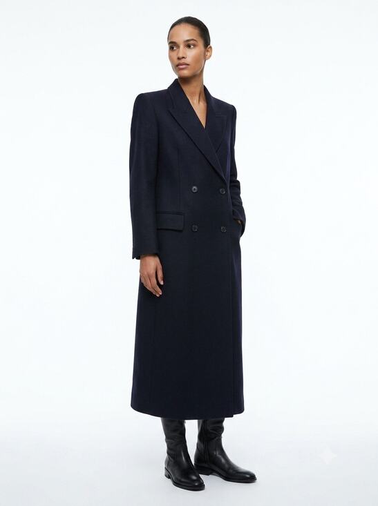 Burberry Jackets & Blazers - Vintage Burberrys Long Trench Coat Womens UK 6 Navy Blue Wool Double Breasted
